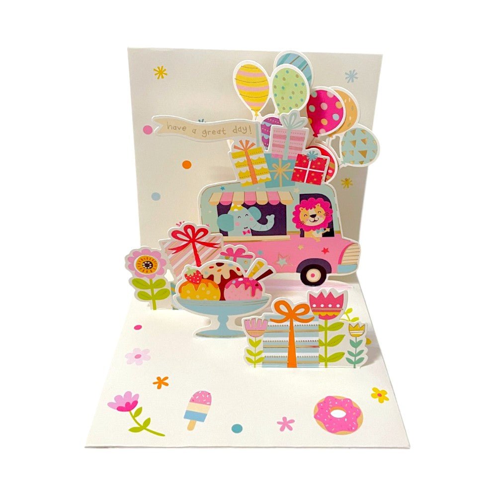 Felicitare 3D model Baloane și cadouri – alb - CraftUp