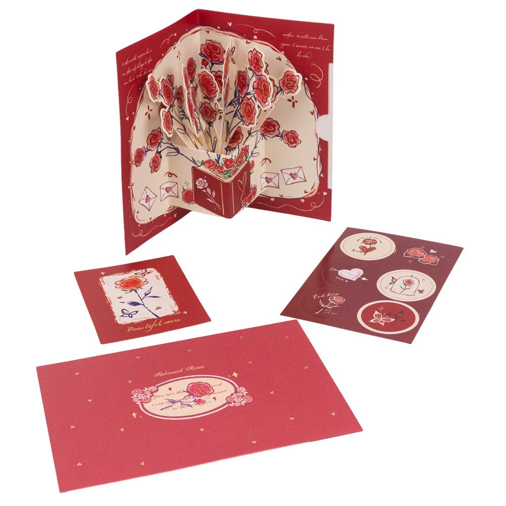 Felicitare 3D stil handmade model floral - roșu - 15x10cm - CraftUp