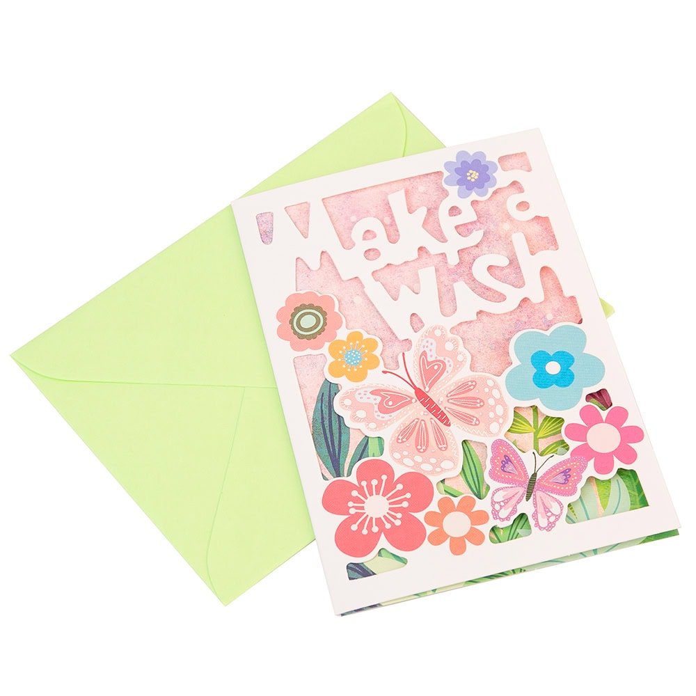 Felicitare decupată model flori și fluturi cu plic verde - CraftUp