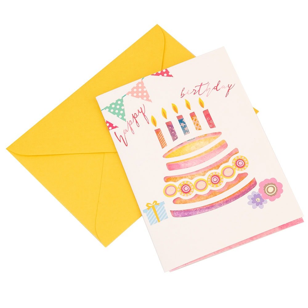 Felicitare decupată model tort cu plic galben - CraftUp