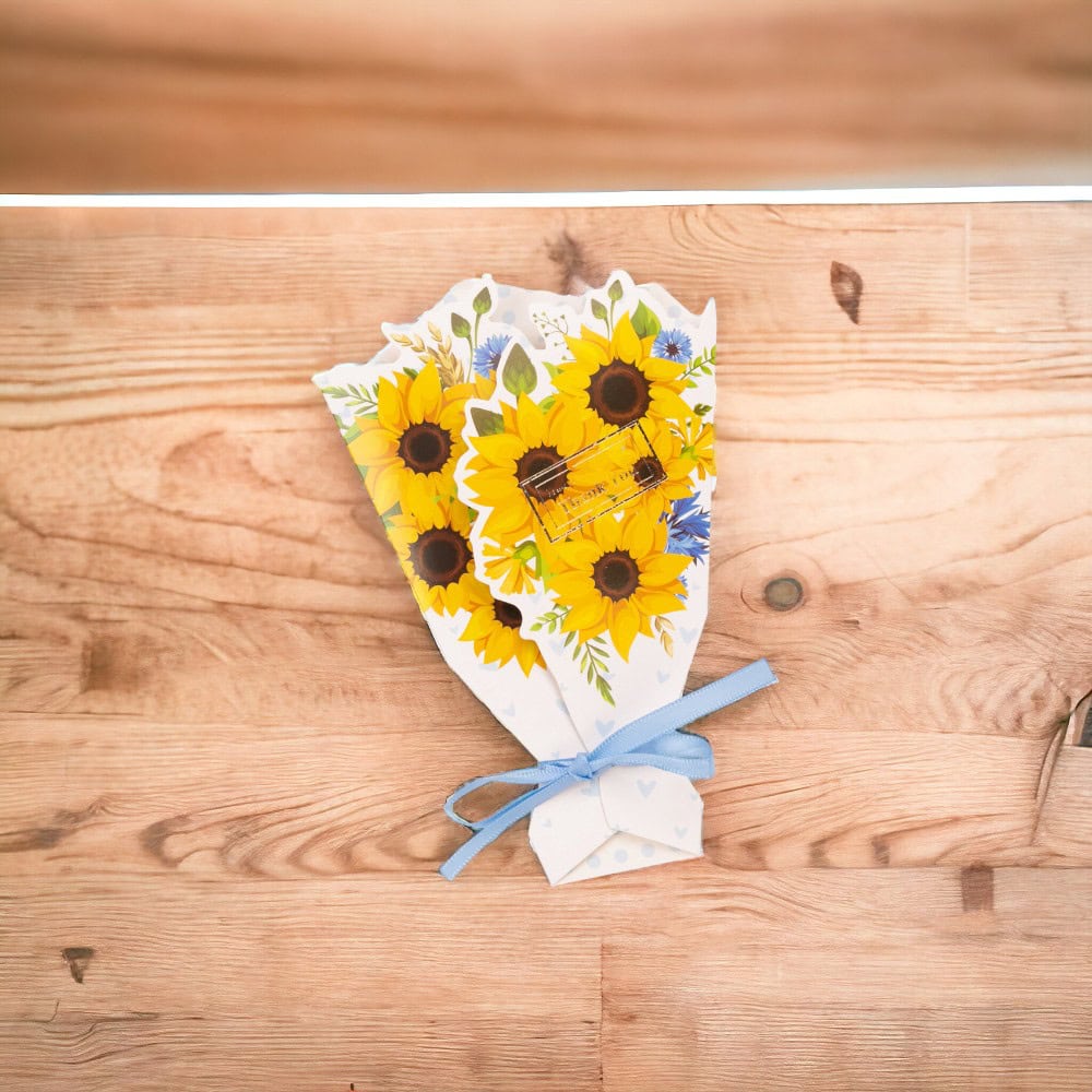 Felicitare hârtie cu panglică model buchet de flori - albastru (set 10 buc) - CraftUp