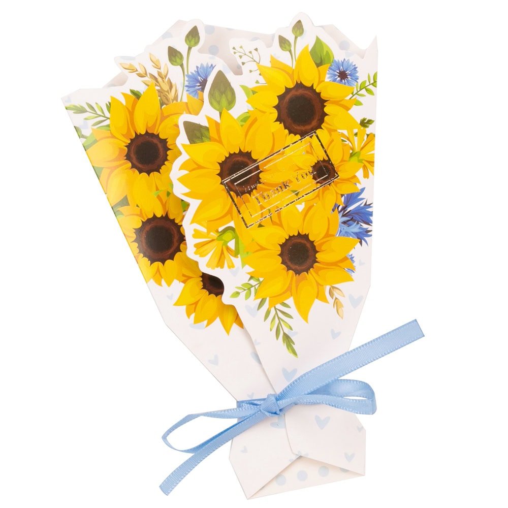 Felicitare hârtie cu panglică model buchet de flori - albastru (set 10 buc) - CraftUp