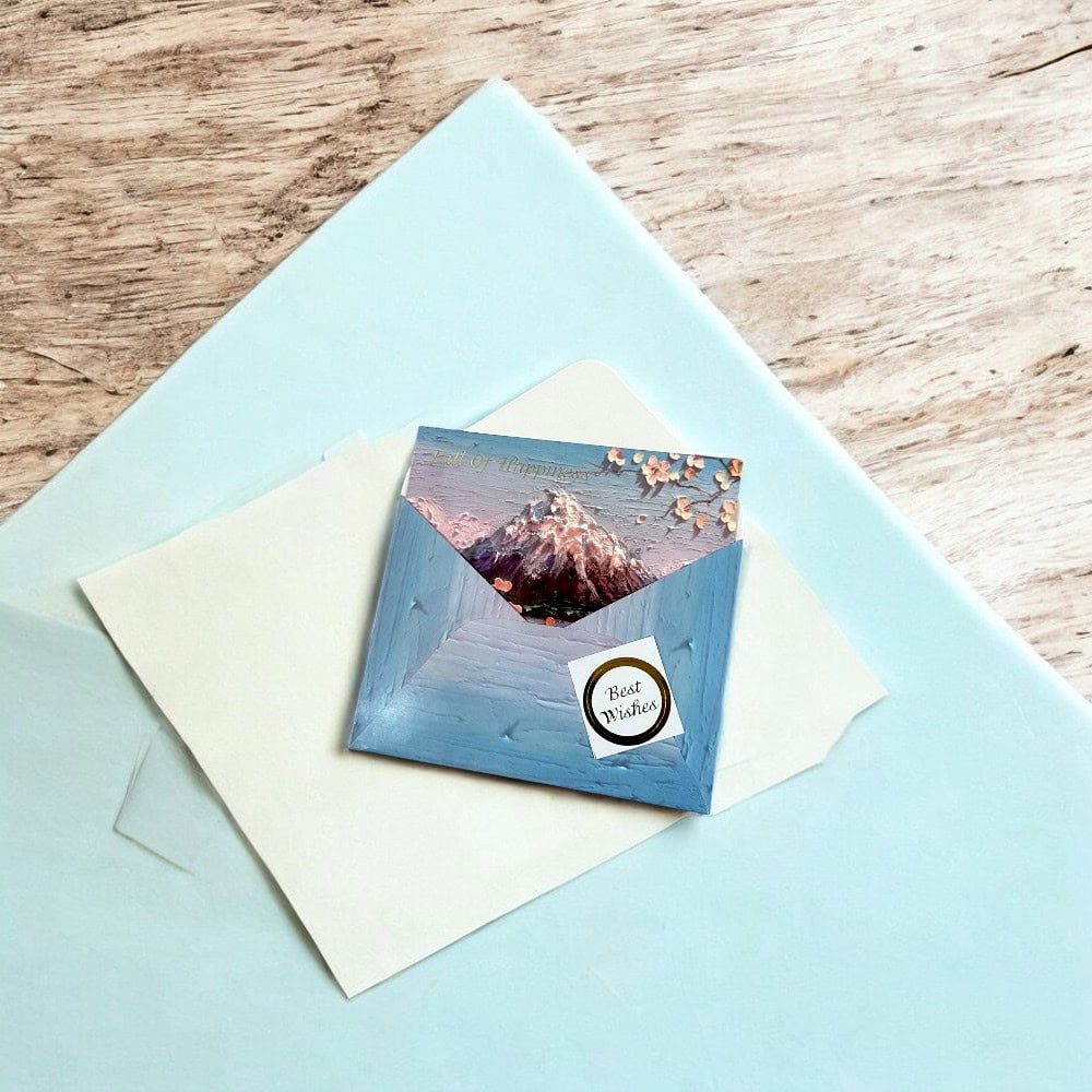 Felicitare stil pictură cu plic și sticker Best Wishes - model 3 - CraftUp