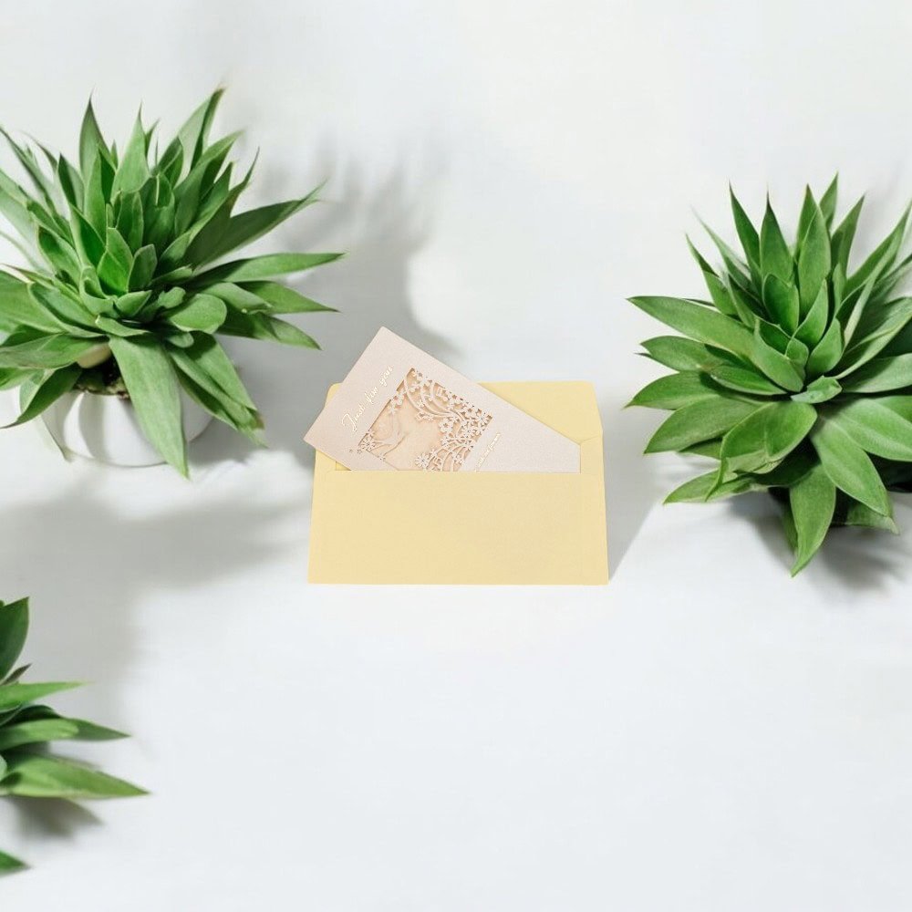 Felicitări cu fereastră model floral și plic - bej (set 10 buc) - CraftUp