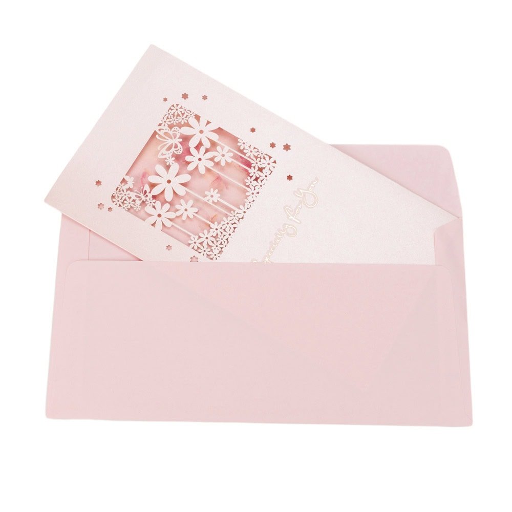 Felicitări cu fereastră model floral și plic - roz (set 10 buc) - CraftUp