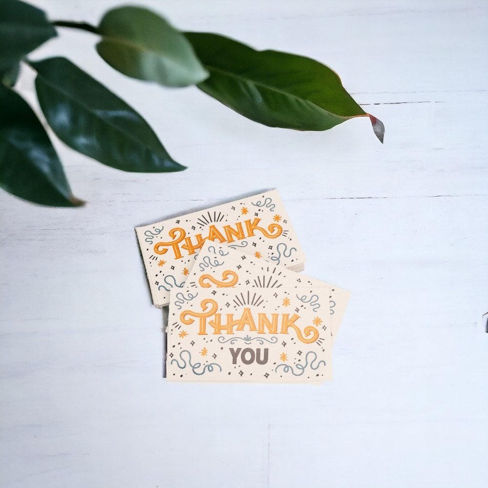 Felicitări cu mesaj Thank you - portocaliu (set 30 buc) - CraftUp