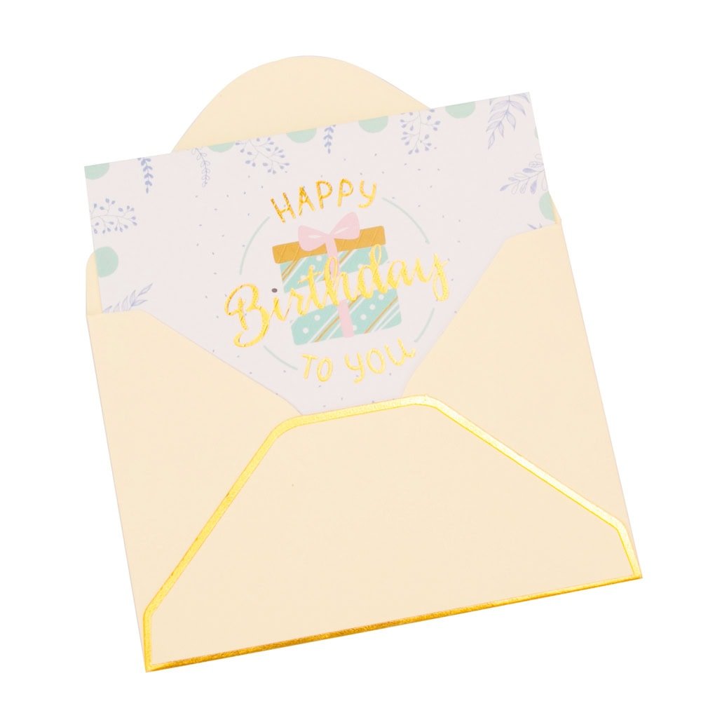 Felicitări hârtie cu mesaj auriu Happy Birthday - model cadou (set 6 buc) - CraftUp