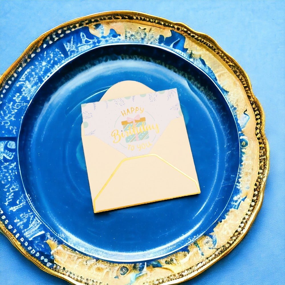 Felicitări hârtie cu mesaj auriu Happy Birthday - model cadou (set 6 buc) - CraftUp