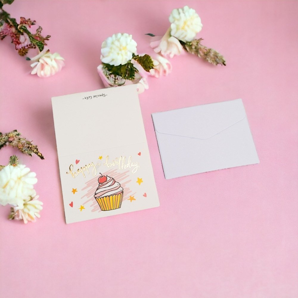 Felicitări hârtie cu mesaj Happy Birthday - model tort (set 6 buc) - CraftUp