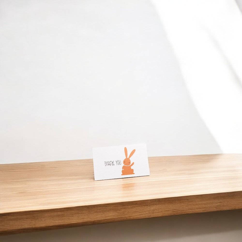 Felicitări hârtie pentru copii cu mesaj Thank you - model iepuraș (set 50 buc) - CraftUp