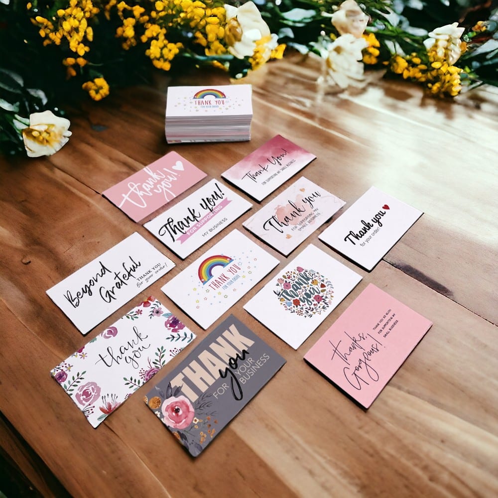 Felicitări Thank you 12 modele diferite - alb (set 100 buc) - CraftUp