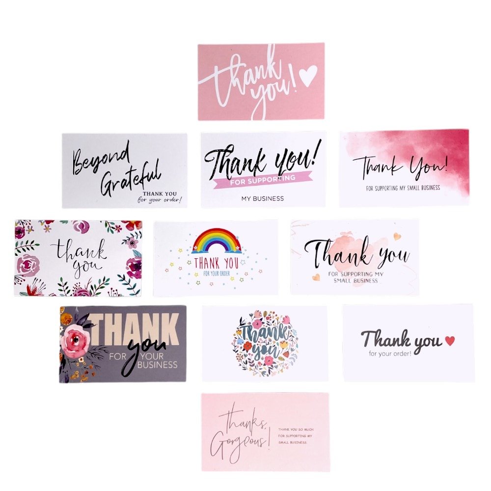 Felicitări Thank you 12 modele diferite - alb (set 100 buc) - CraftUp