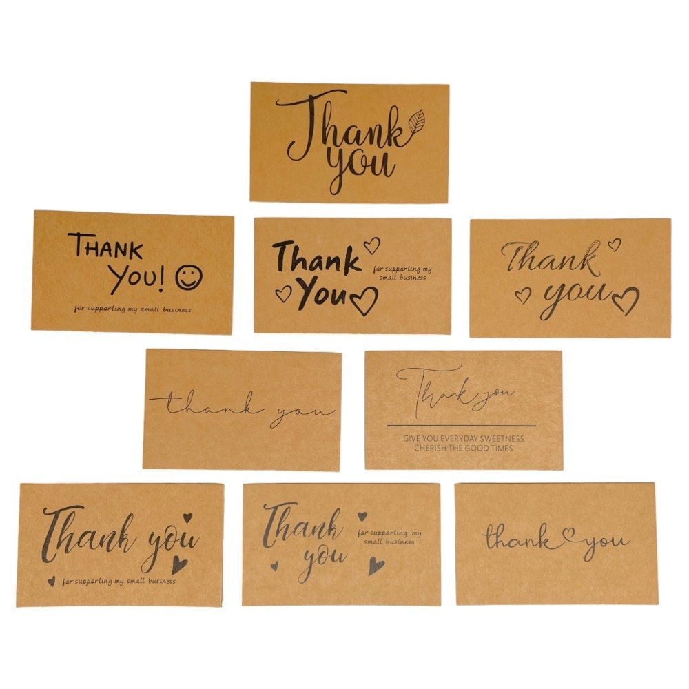 Felicitări Thank you 9 modele diferite - kraft (set 100 buc) - CraftUp
