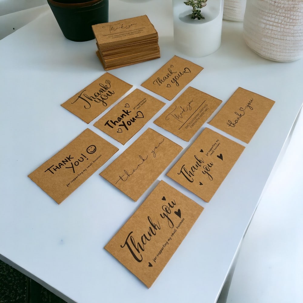 Felicitări Thank you 9 modele diferite - kraft (set 100 buc) - CraftUp