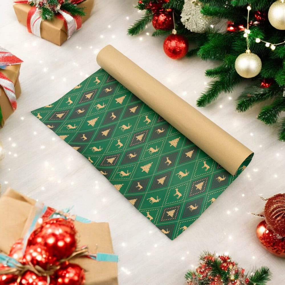 Foi de ambalat de Crăciun - model 6 verde (set 50 buc) - CraftUp