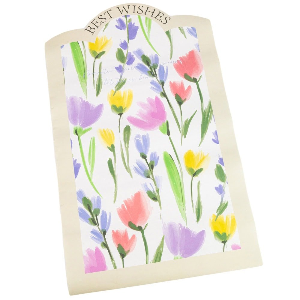 Foi de ambalat decorative model floral Best Wishes - galben (set 10 buc) - CraftUp