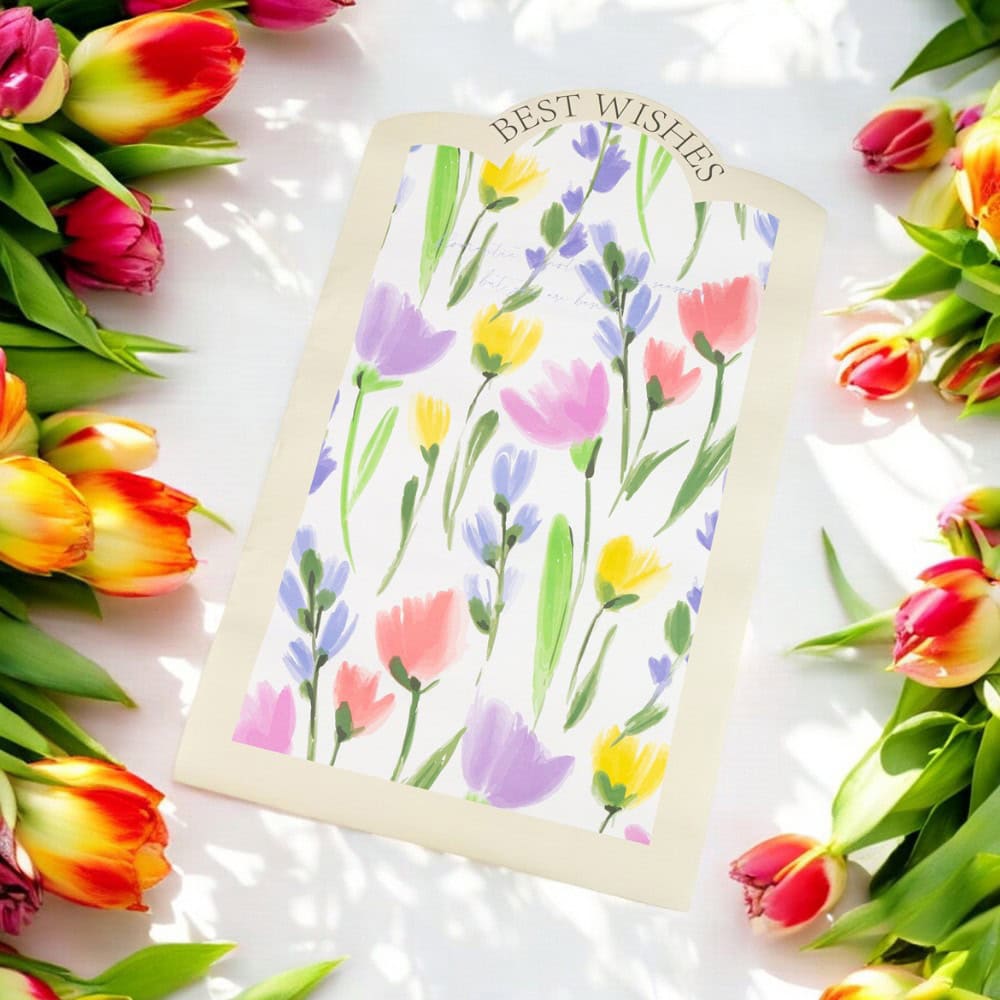 Foi de ambalat decorative model floral Best Wishes - galben (set 10 buc) - CraftUp