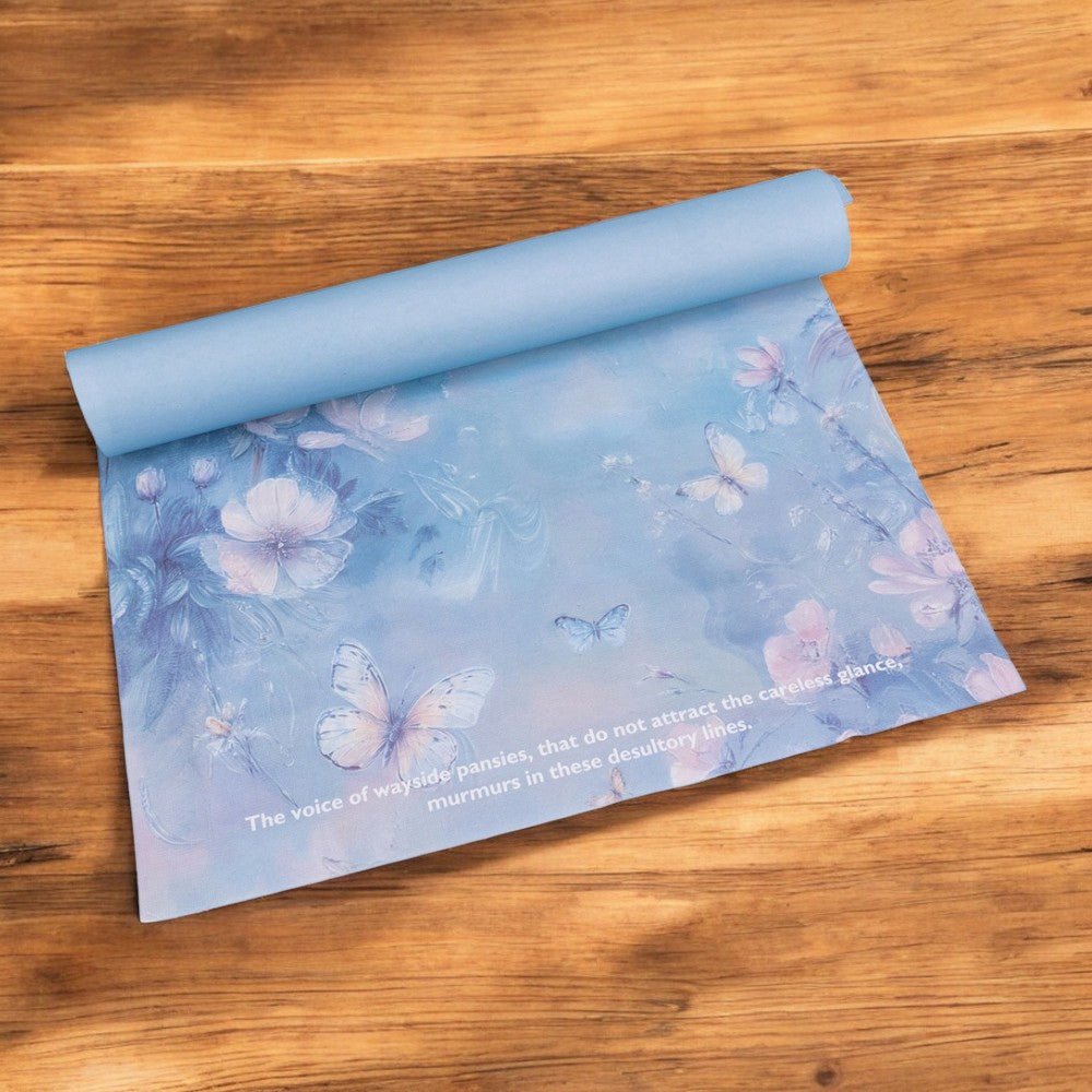 Foi de ambalat decorative model floral și text - bleu (set 10 buc) 38x50cm - CraftUp