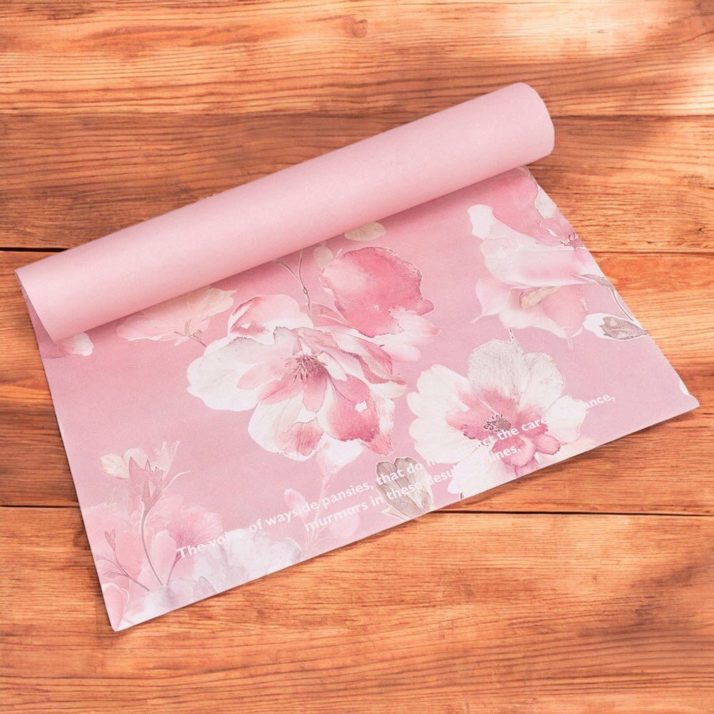 Foi de ambalat decorative model floral și text - roz (set 10 buc) 38x50cm - CraftUp