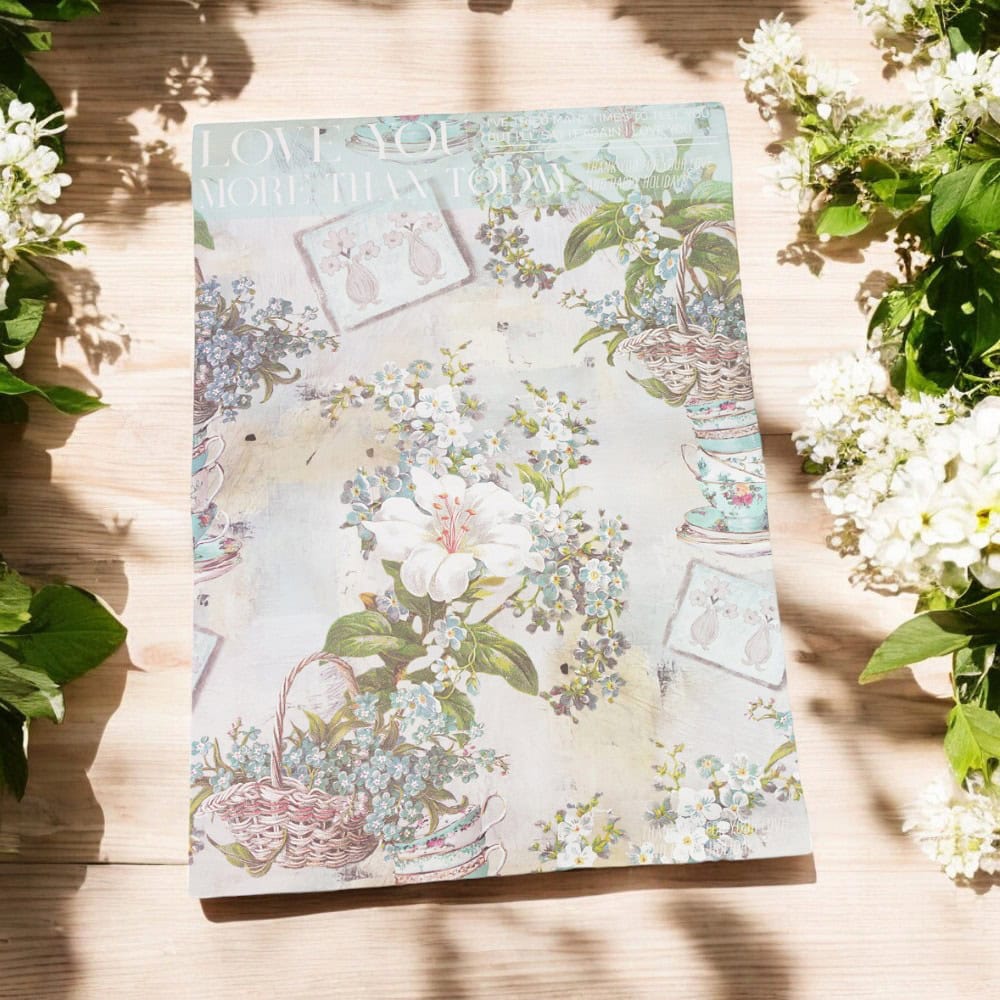 Foi de ambalat decorative model floral vintage - turcoaz (set 10 buc) - CraftUp