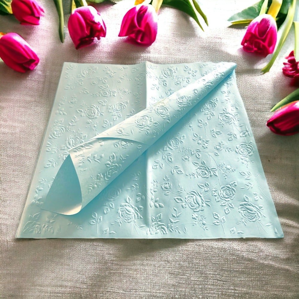 Foi de ambalat decorative print floral - bleu (set 10 foi) 58x58cm - CraftUp