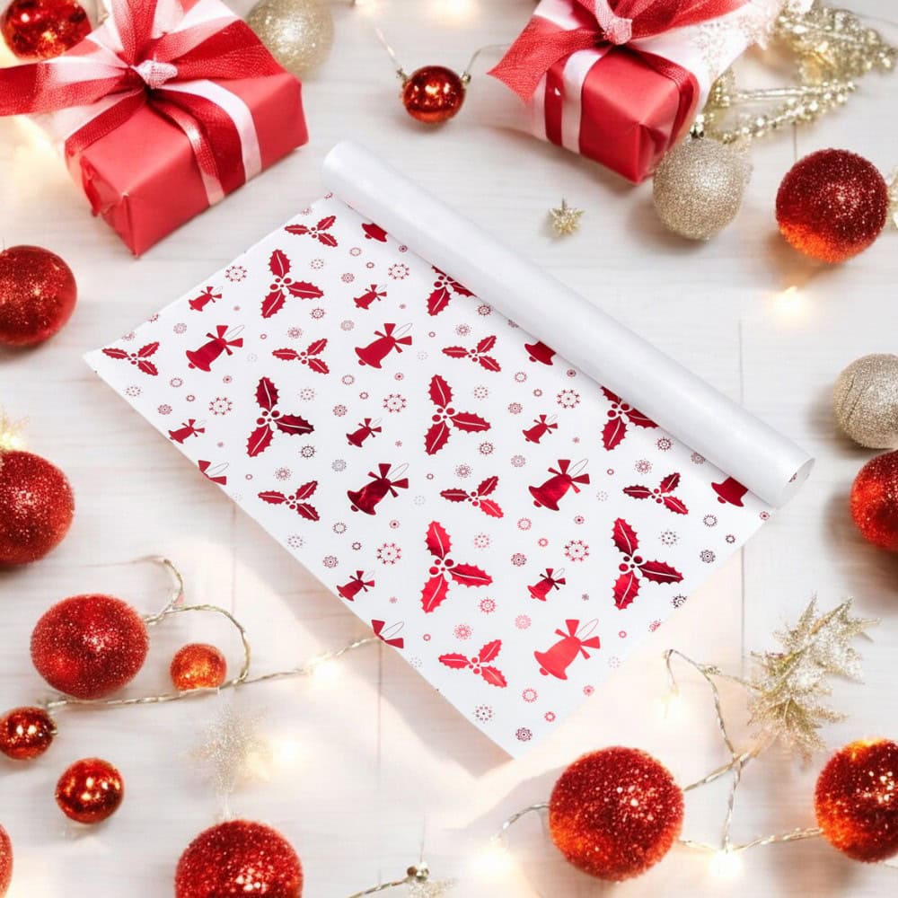 Foi de ambalat lucioase premium de Crăciun - model 13 roșu (set 50 buc) - CraftUp