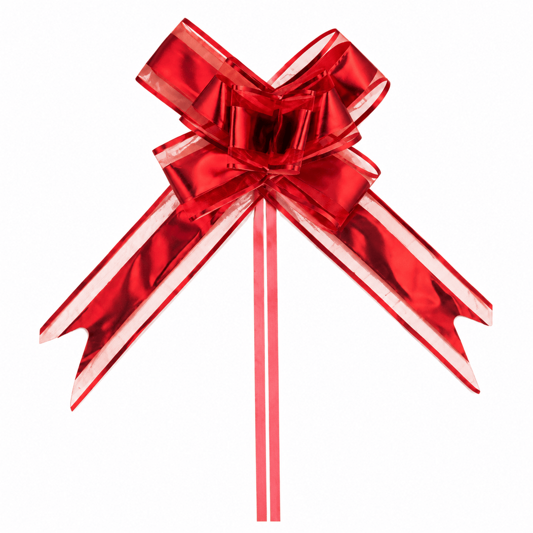 Funde pull bow din satin și organza - roșu (set 10 buc) - CraftUp