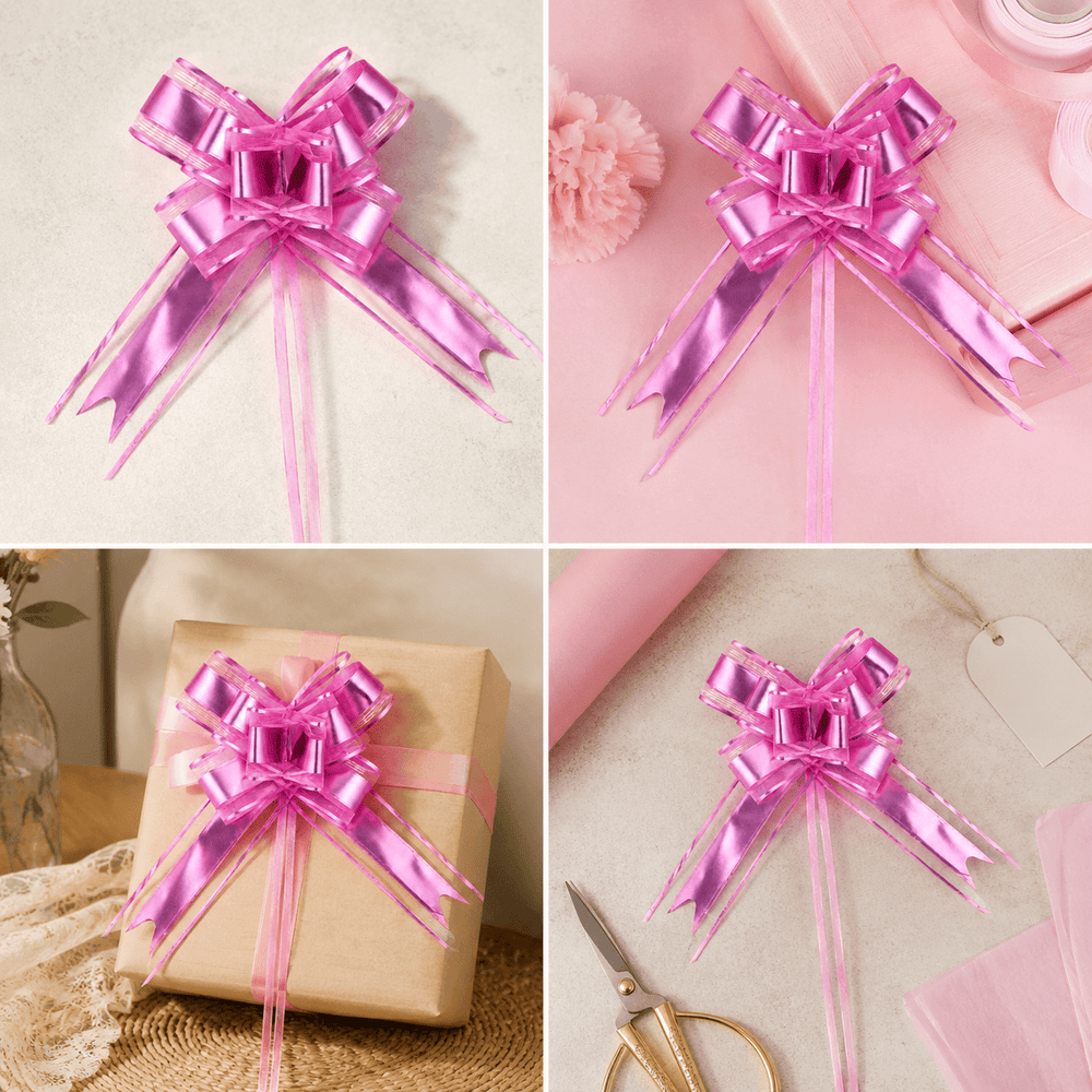 Funde pull bow din satin și organza - roz (set 10 buc) - CraftUp