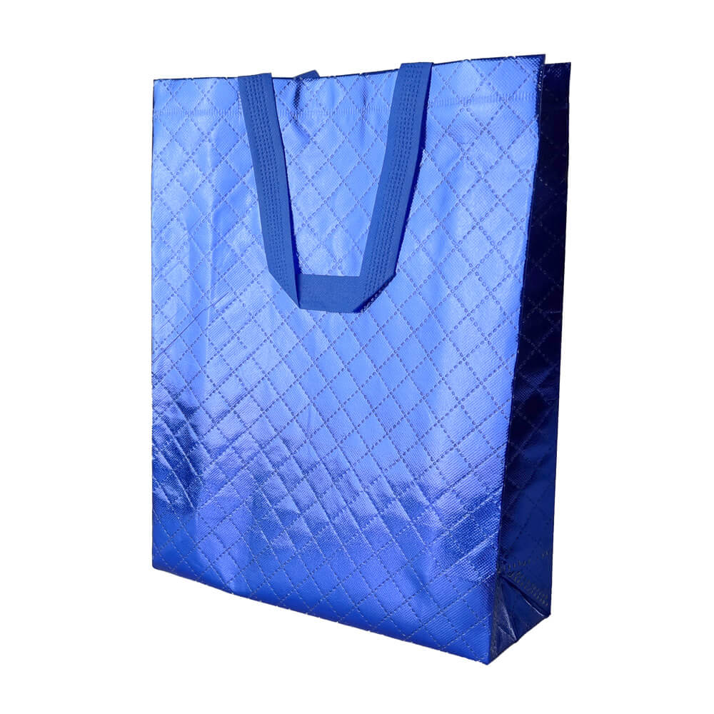 Geantă lucioasă non - woven cu țesătura romb 30x36cm - albastru - CraftUp