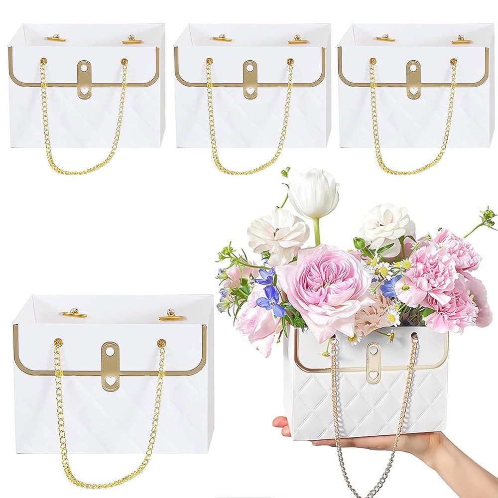 Gentuță model romburi cu lănțișor auriu - alb (set 10 buc) - CraftUp