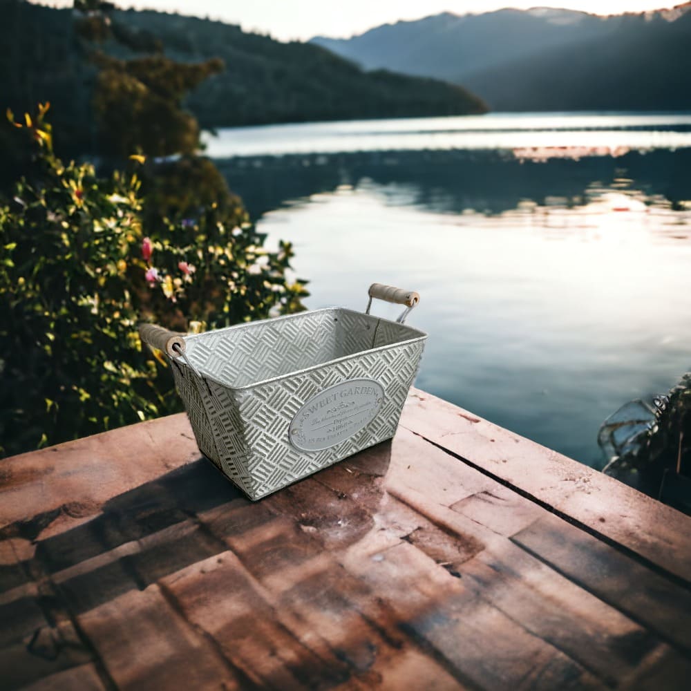 Ghiveci dreptunghiular din metal cu mânere model Sweet Garden - CraftUp