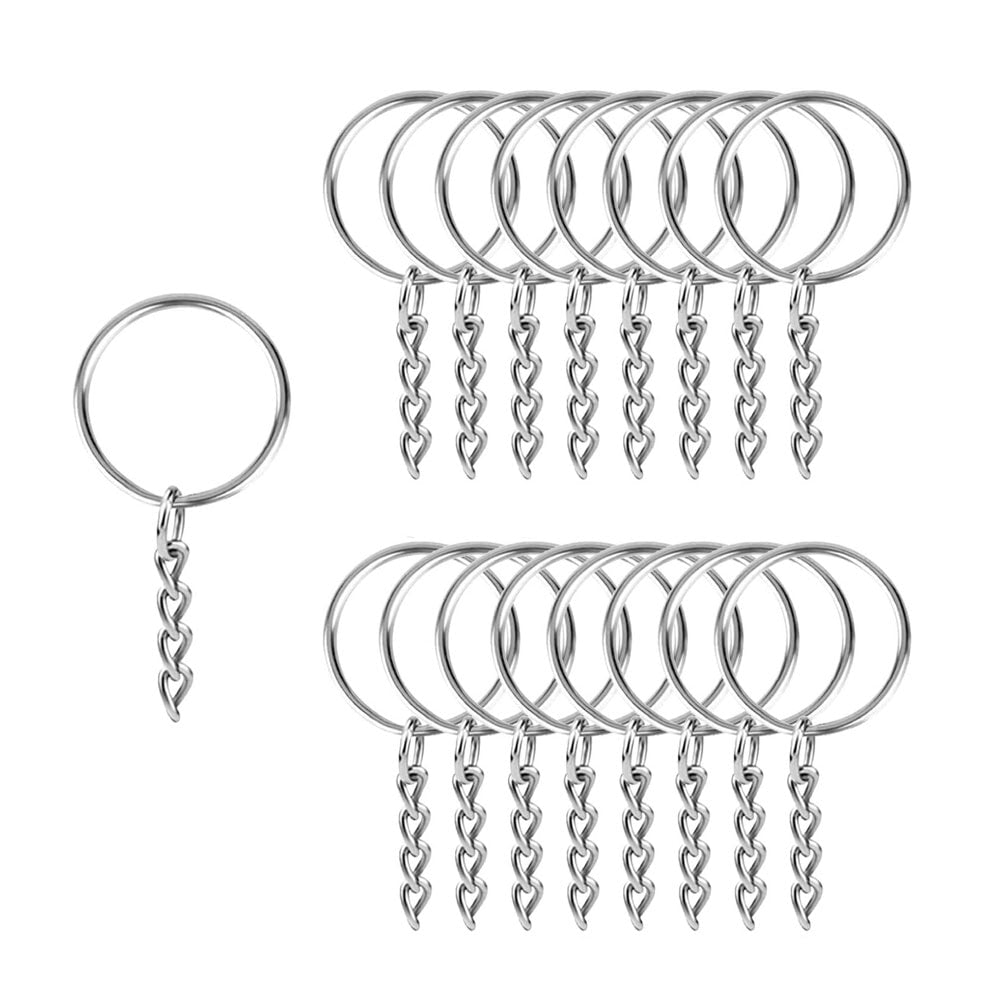 Inele breloc argintii 3cm cu lanț (set 200 buc) - CraftUp