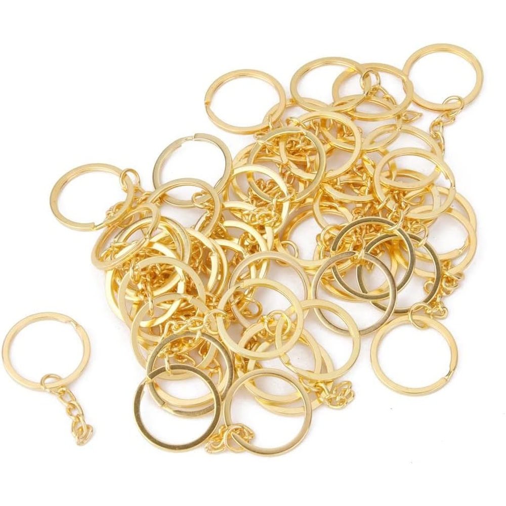 Inele breloc aurii 3cm cu lanț (set 200 buc) - CraftUp