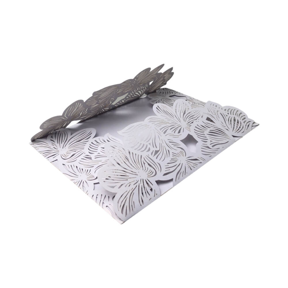 Invitație din hârtie pentru evenimente model floral 18x12,5cm - alb (set 10 buc) - CraftUp