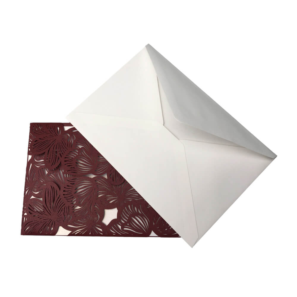 Invitație din hârtie pentru evenimente model floral 18x12,5cm - vișiniu (set 10 buc) - CraftUp