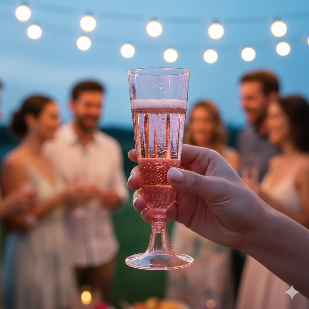 Pahare plastic pentru șampanie - roz (set 25 buc) - 5.3x16.2cm - CraftUp