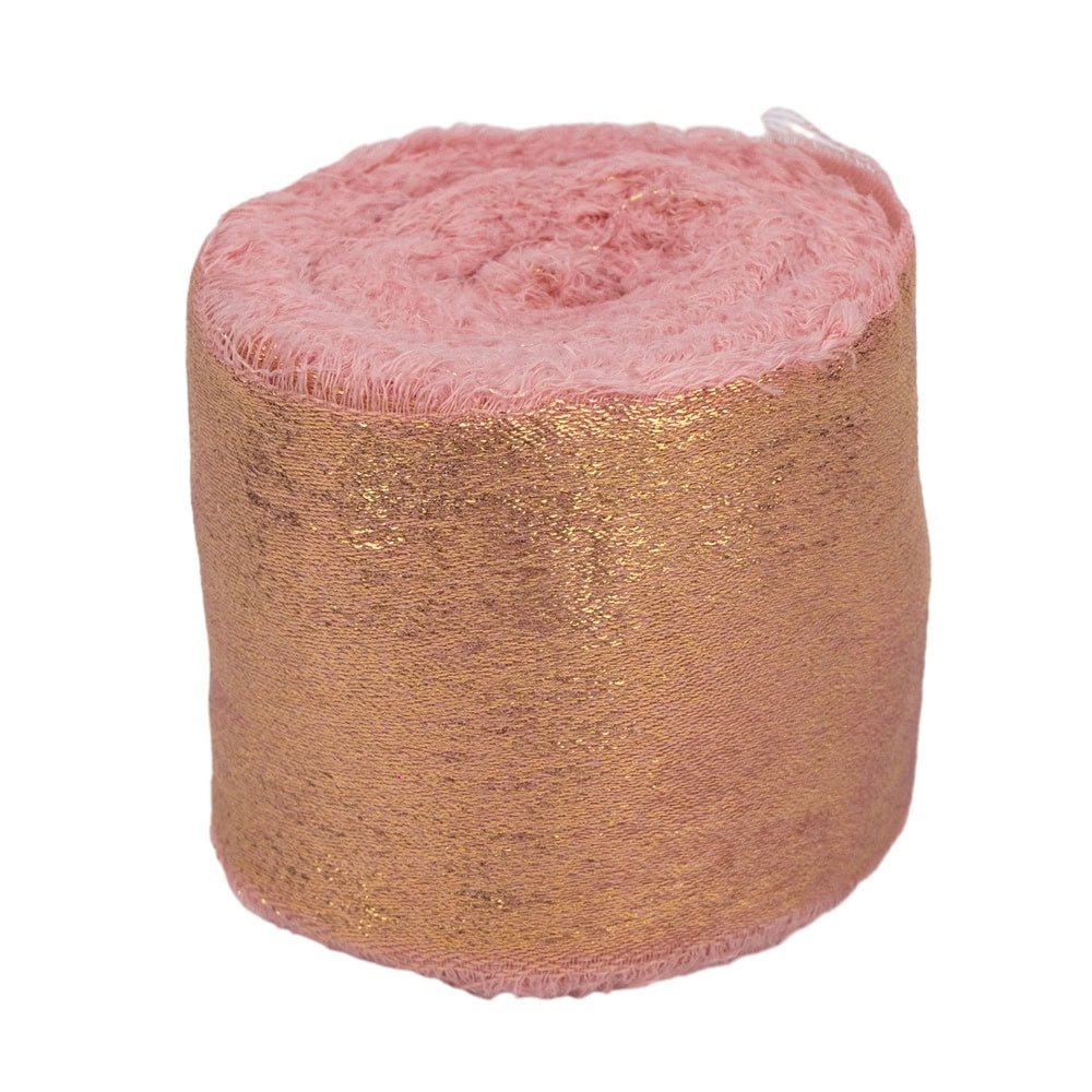 Panglică textil strălucitoare cu margini nefinisate - roz - 4cm x 5m - CraftUp