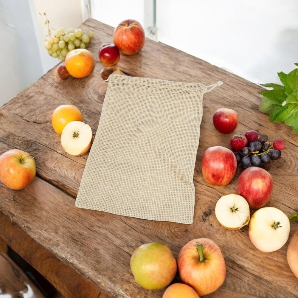 Plasă din bumbac cu închidere sfoară - bej 20x30cm (set 10 buc) - CraftUp