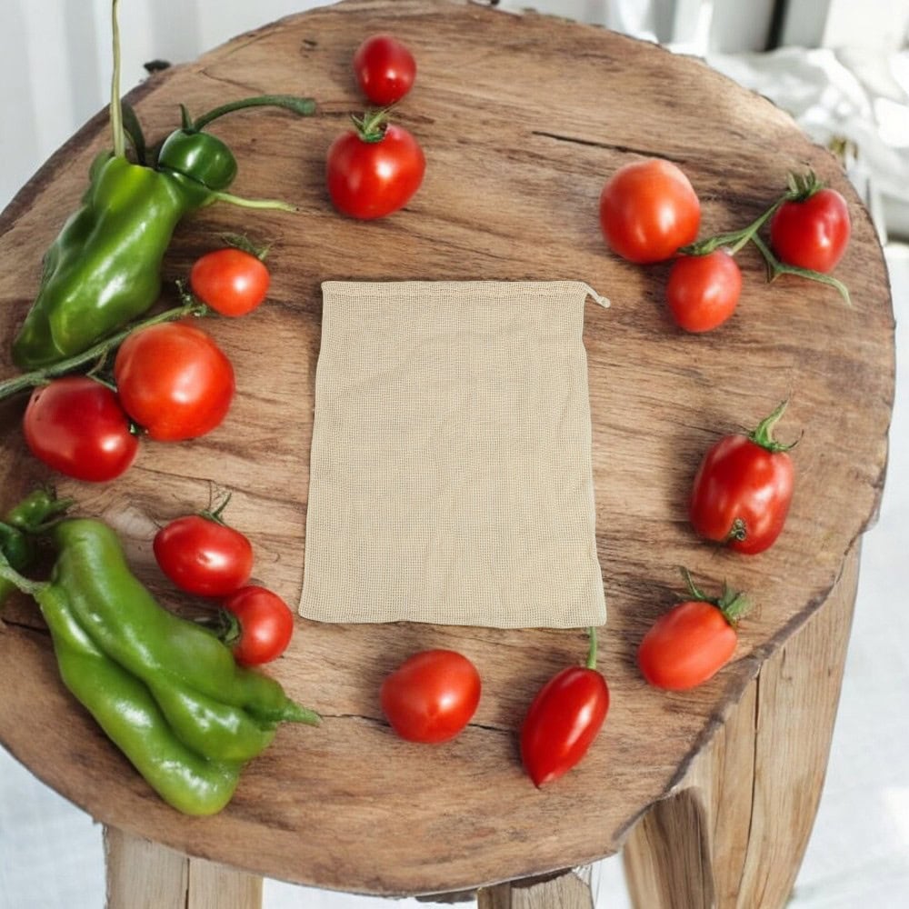 Plasă din bumbac cu închidere sfoară - bej 35x45cm (set 10 buc) - CraftUp