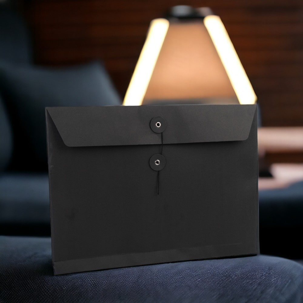 Plic hârtie cu sigiliu din sfoară - negru (set 10 buc) - CraftUp