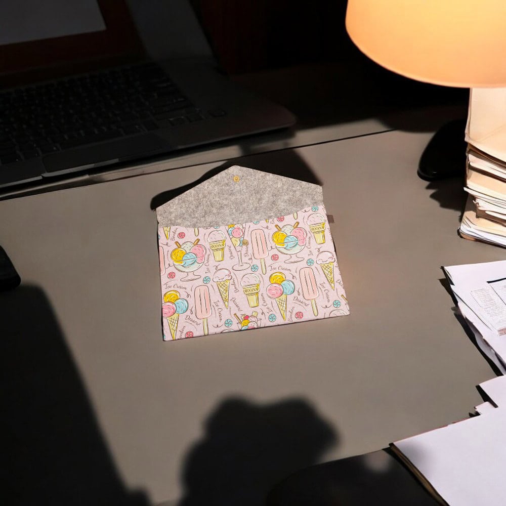 Plic textil cu capsă magnetică - model inghetata roz - 33x23.5cm - CraftUp