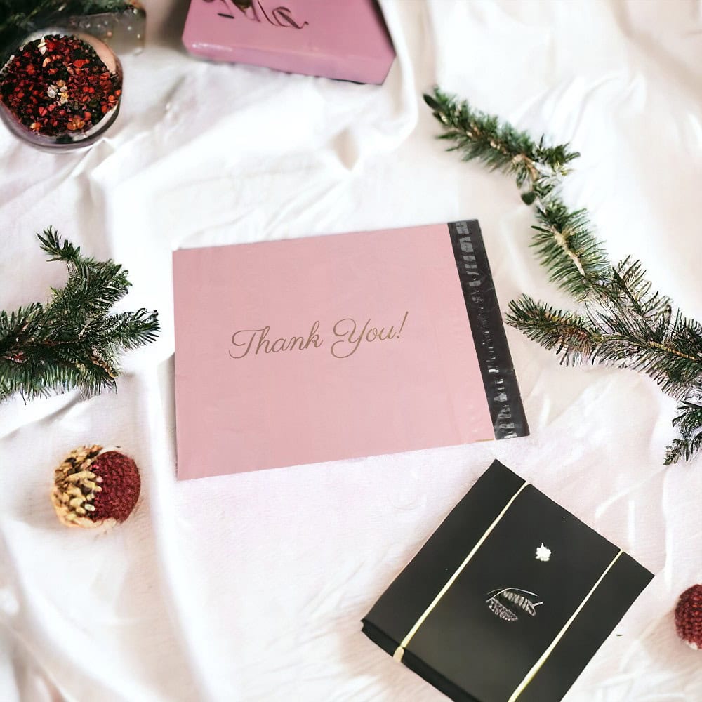 Plicuri curierat cu mesaj Thank You - roz (set 100 buc) - CraftUp