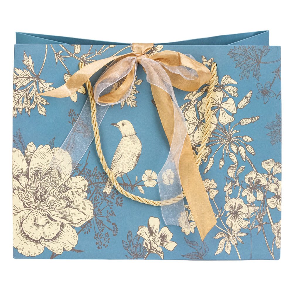 Pungă model floral cu 2 panglici colorate și mâner din sfoară - turcoaz (set 10 buc) 25x12x20cm - CraftUp