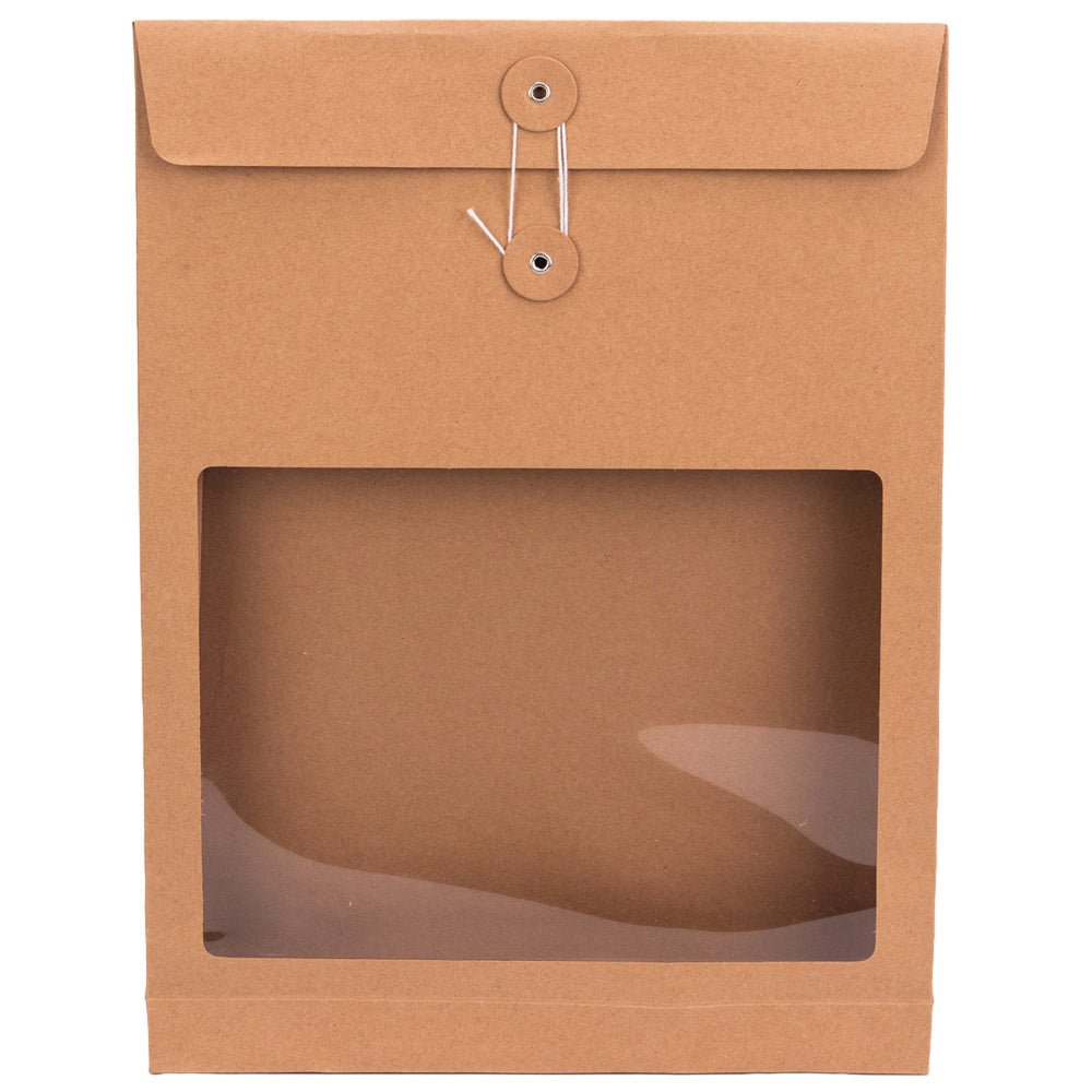 Pungă stand up cu fereastră și închidere cu sfoară - kraft (set 10 buc) 36x27x5cm - CraftUp
