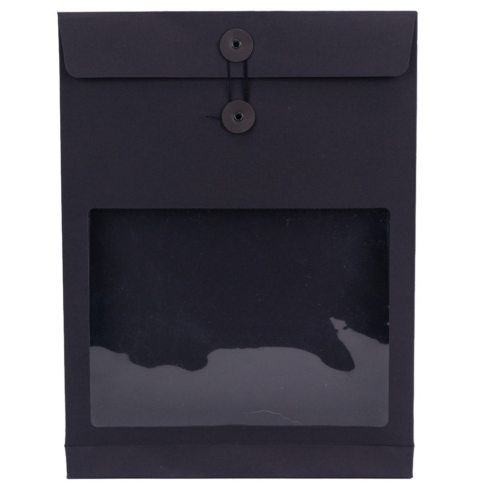 Pungă stand up cu fereastră și închidere cu sfoară - negru (set 10 buc) 36x27x5cm - CraftUp