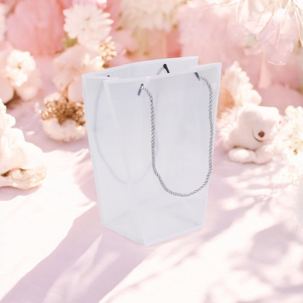 Pungă trapez din plastic cu mânere din sfoară - alb (set 10 buc) 26x24x12cm - CraftUp