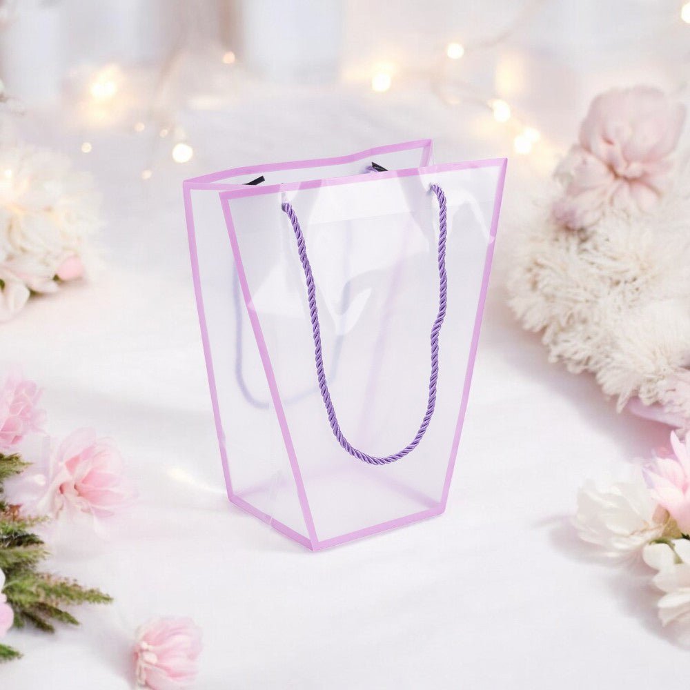 Pungă trapez din plastic cu mânere din sfoară - mov (set 10 buc) 26x24x12cm - CraftUp