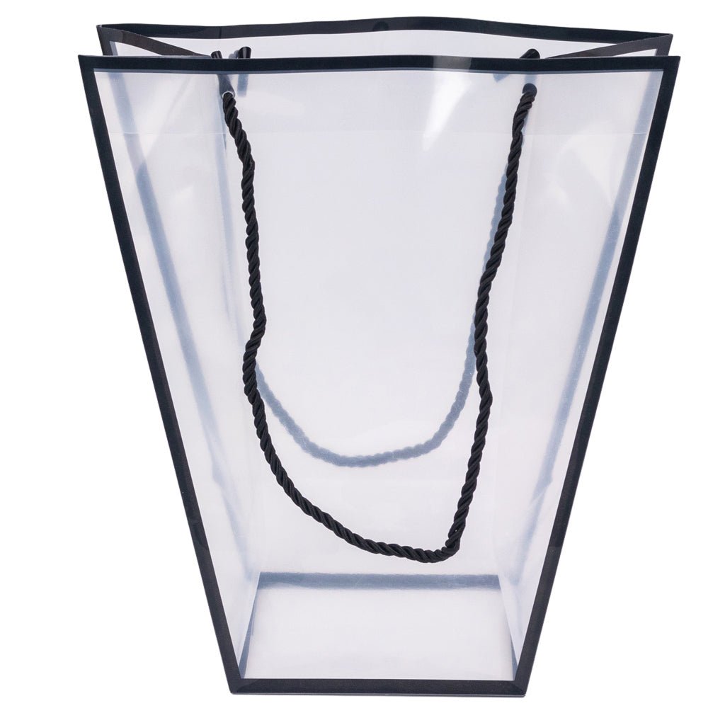 Pungă trapez din plastic cu mânere din sfoară - negru (set 10 buc) 26x24x12cm - CraftUp