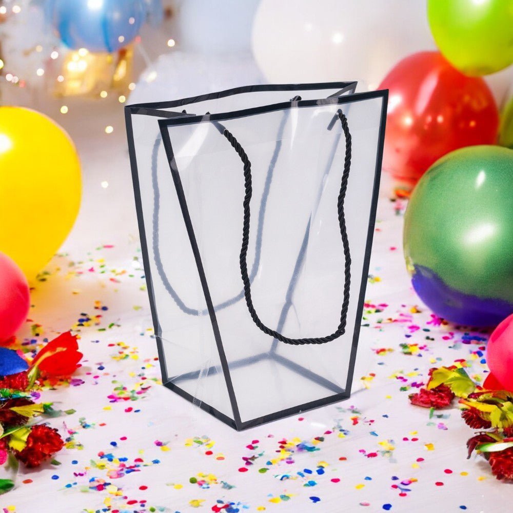 Pungă trapez din plastic cu mânere din sfoară - negru (set 10 buc) 26x24x12cm - CraftUp