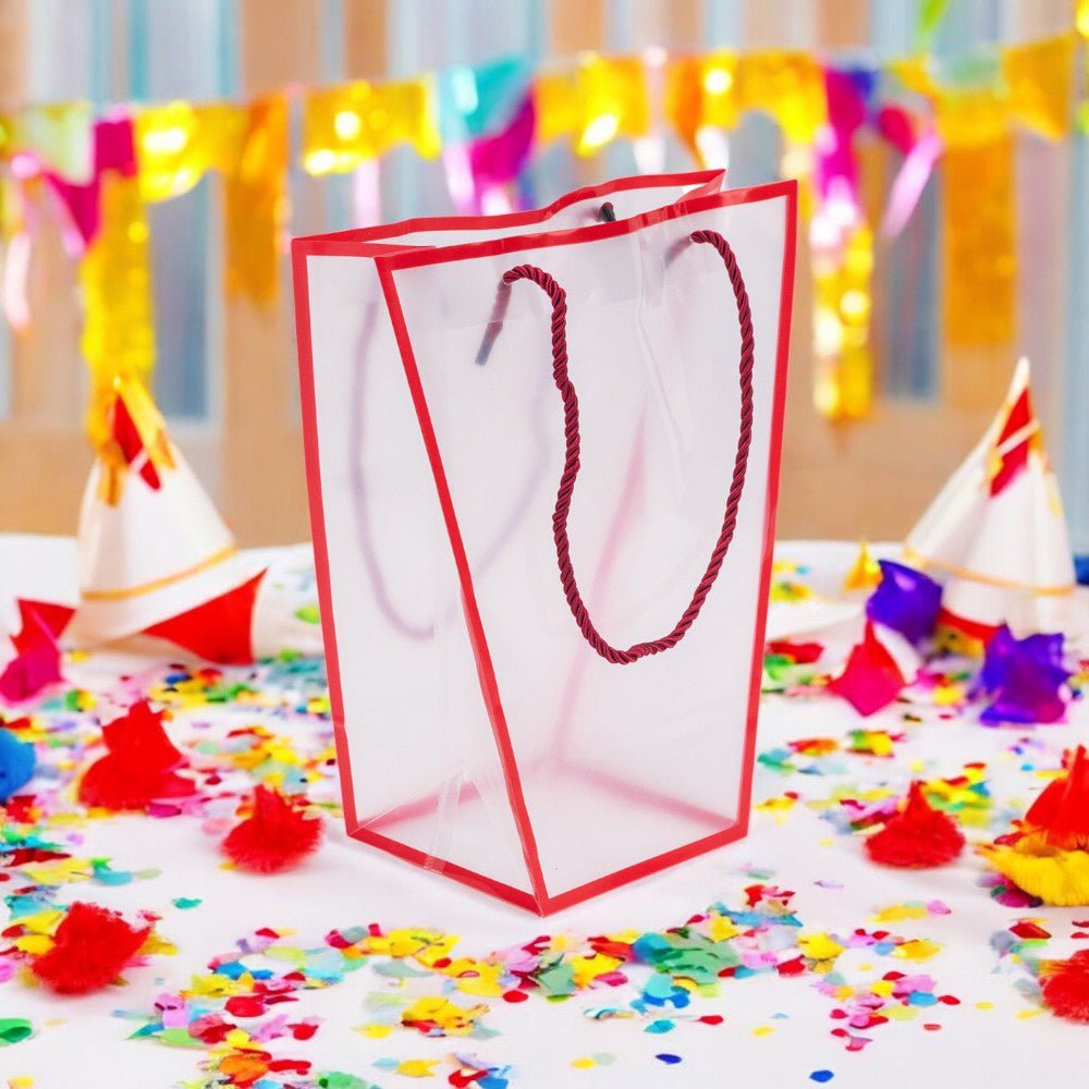 Pungă trapez din plastic cu mânere din sfoară - roșu (set 10 buc) 26x24x12cm - CraftUp